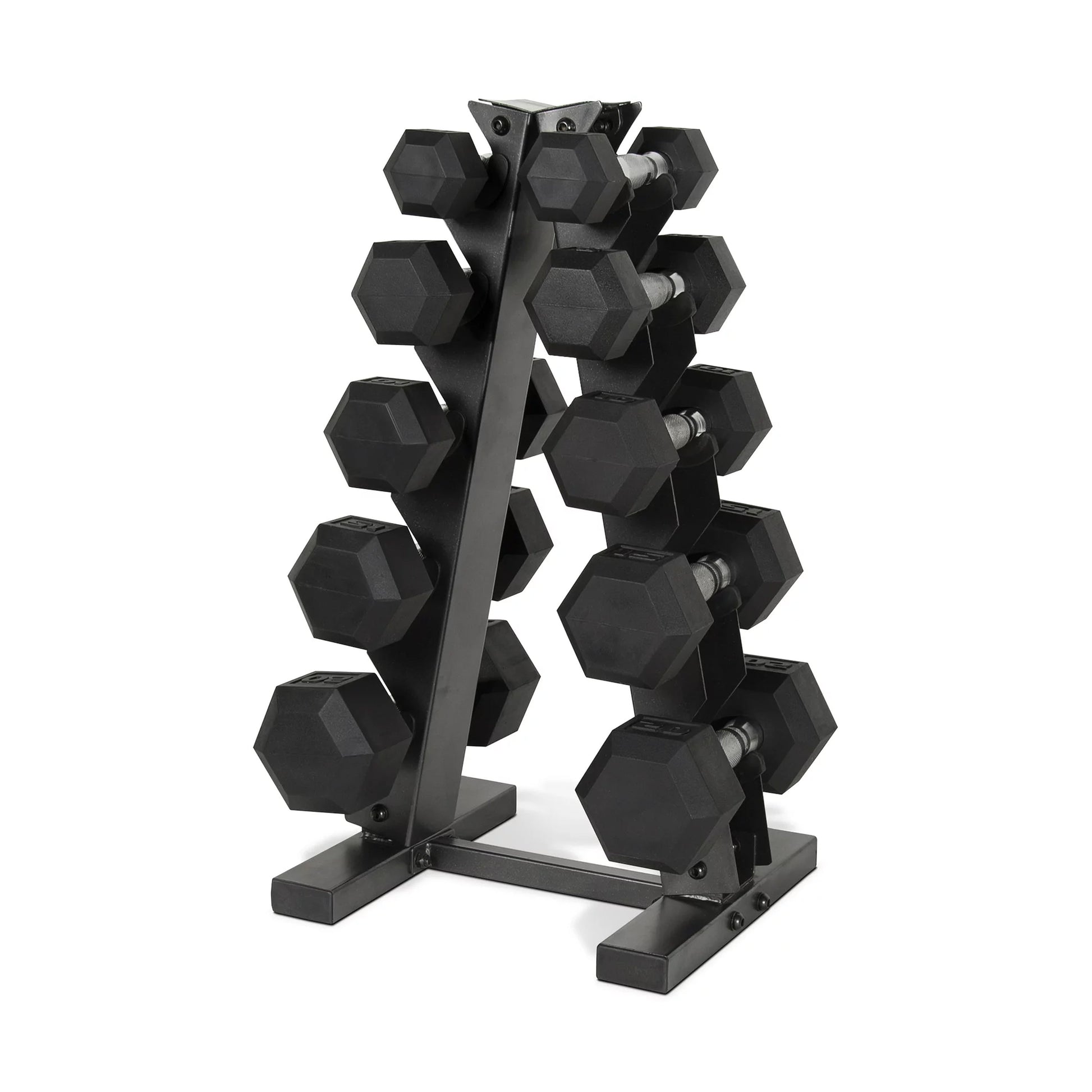 150 Lb. Coated Hex Dumbbell Weight Set, 5-25 Lb. with White Rack