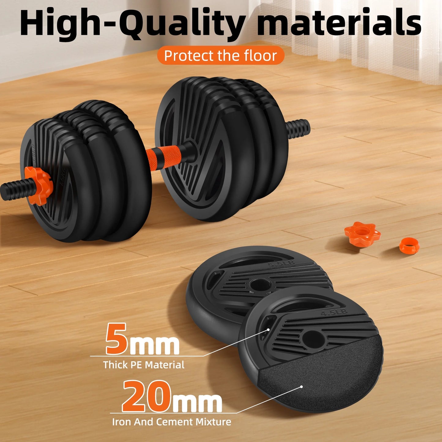 Adjustable Weight Dumbbell Set, Black/Orange, 55 Lb