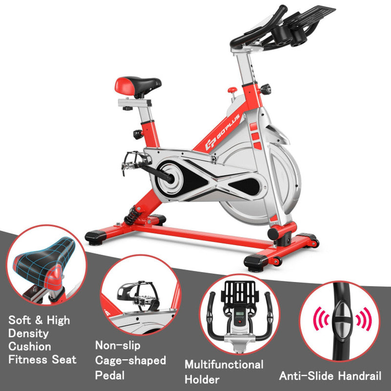 Stationary Silent Belt Adjustable Exercise Bike with Phone Holder and Electronic Display